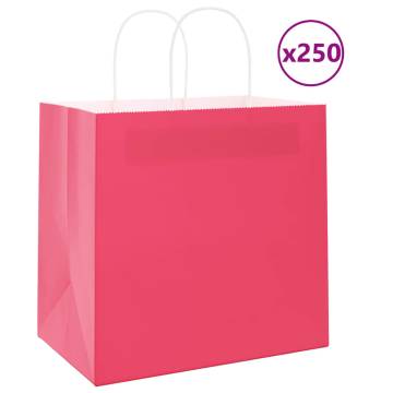 250 PCS Pink Paper Bags with Handles | Eco-Friendly & Durable