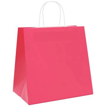 250 PCS Pink Paper Bags with Handles | Eco-Friendly & Durable