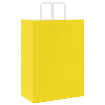 Durable Yellow Paper Bags with Handles - 50 pcs