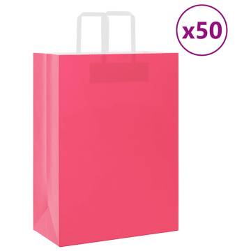 Eco-friendly Pink Paper Bags with Handles - 50 pcs | HipoMarket