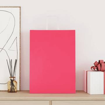 Eco-friendly Pink Paper Bags with Handles - 50 pcs | HipoMarket