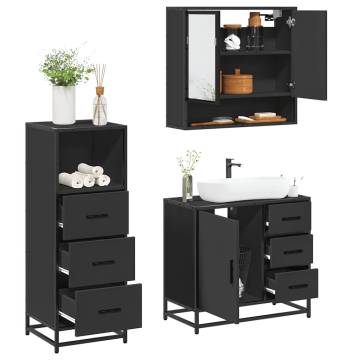 Stylish 3 Piece Bathroom Furniture Set - Black Engineered Wood