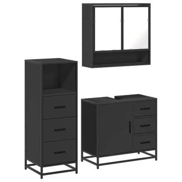 Stylish 3 Piece Bathroom Furniture Set - Black Engineered Wood