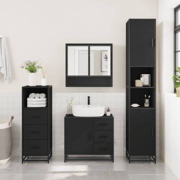 Stylish 3 Piece Bathroom Furniture Set - Black Engineered Wood