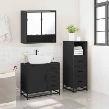 Stylish 3 Piece Bathroom Furniture Set - Black Engineered Wood