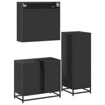 Stylish 3 Piece Bathroom Furniture Set - Black Engineered Wood