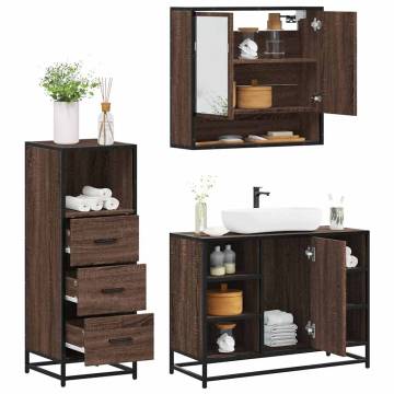 3 Piece Bathroom Furniture Set - Brown Oak Engineered Wood