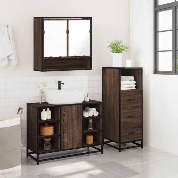 3 Piece Bathroom Furniture Set - Brown Oak Engineered Wood