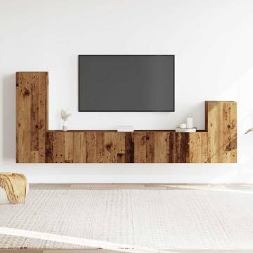 4 Piece Wall-Mounted TV Cabinet Set - Old Wood Design