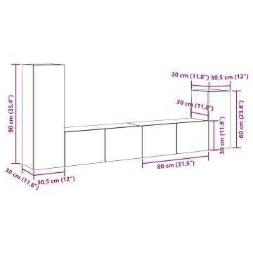 4 Piece Wall-Mounted TV Cabinet Set - Old Wood Design