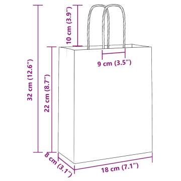 Paper Bags with Handles - 250 pcs, White, 18x8x22 cm