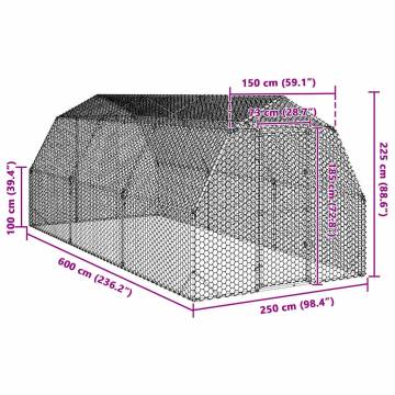 Chicken Run 2.5x6x2.25 m | Galvanised Steel - Hipomarket