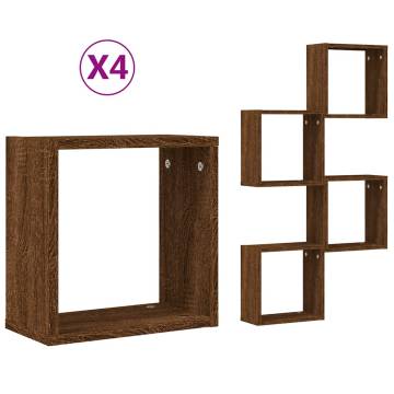 Wall Cube Shelves 4 pcs Brown Oak - Stylish Space Saver