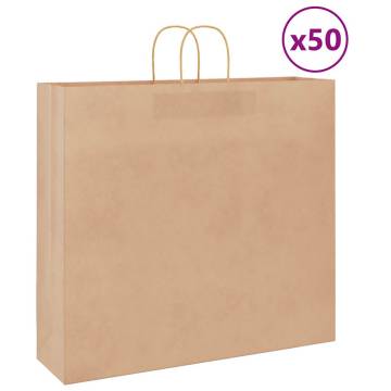 Durable Brown Paper Bags with Handles - 50 pcs | HipoMarket