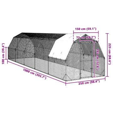 Chicken Run with Roof - 2.5x10m Galvanised Steel