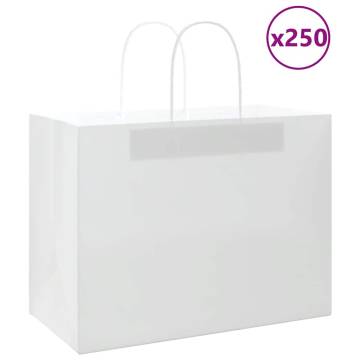 250 White Paper Bags with Handles - Eco-Friendly & Durable