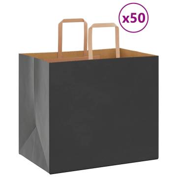 50 Pack Black Paper Bags with Handles - Eco-Friendly & Durable