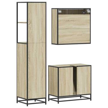 3 Piece Bathroom Furniture Set - Sonoma Oak Wood | HipoMarket