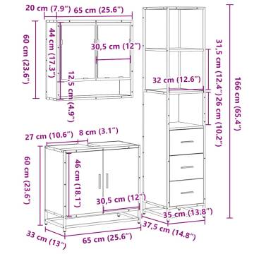 3 Piece Bathroom Furniture Set - Sonoma Oak Wood | HipoMarket