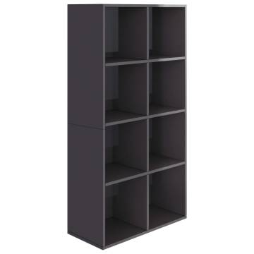 High Gloss Grey Book Cabinet & Sideboard - 66x30x130 cm