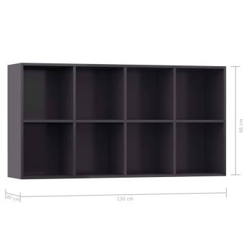 High Gloss Grey Book Cabinet & Sideboard - 66x30x130 cm