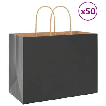 Eco-Friendly Black Paper Bags with Handles - 50 pcs