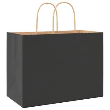 Eco-Friendly Black Paper Bags with Handles - 50 pcs