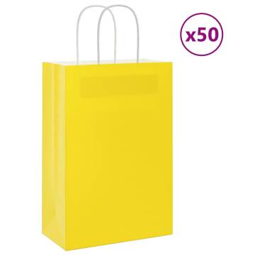 50 Yellow Paper Bags with Handles - Durable & Eco-Friendly