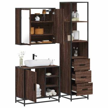 3 Piece Bathroom Furniture Set - Brown Oak Engineered Wood