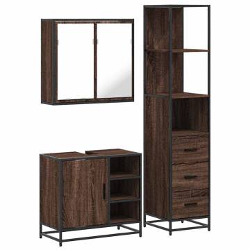 3 Piece Bathroom Furniture Set - Brown Oak Engineered Wood