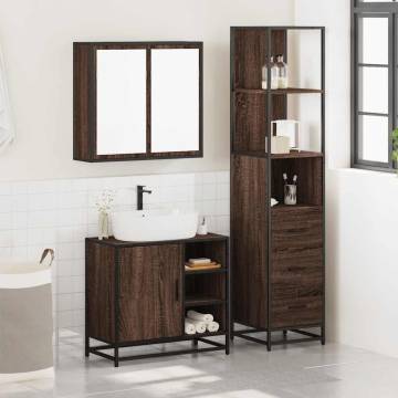 3 Piece Bathroom Furniture Set - Brown Oak Engineered Wood