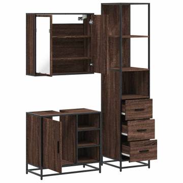 3 Piece Bathroom Furniture Set - Brown Oak Engineered Wood