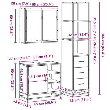 3 Piece Bathroom Furniture Set - Brown Oak Engineered Wood