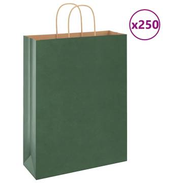 Eco-Friendly Green Paper Bags with Handles - 250 pcs