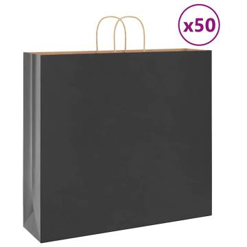 Paper Bags with Handles - 50 Pcs Black - Eco-Friendly Packaging