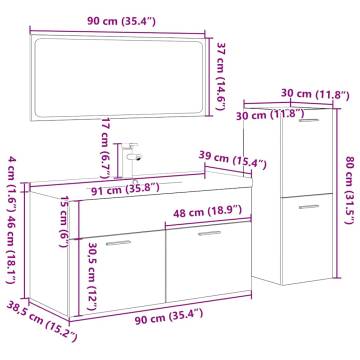 4 Piece Bathroom Furniture Set - Sonoma Oak Wood | HipoMarket