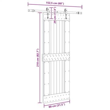 Sliding Door with Hardware Set - Solid Pine 80x210 cm