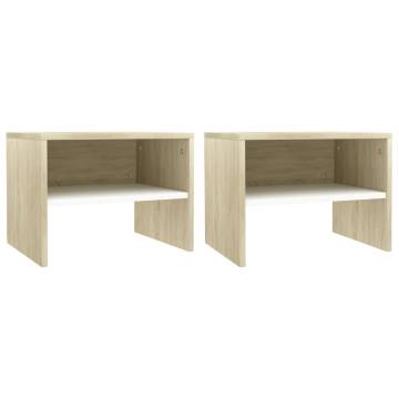 Elegant 2x Bedside Cabinets in White & Sonoma Oak - HipoMarket