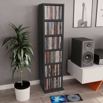 Stylish Grey CD Cabinet - 21x20x88 cm Engineered Wood