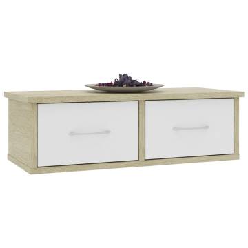 Wall-mounted Drawer Shelf White & Sonoma Oak | 60x26x18.5 cm