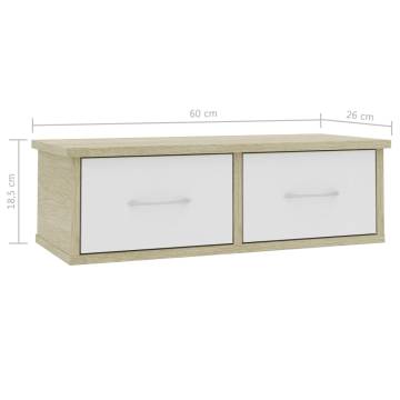 Wall-mounted Drawer Shelf White & Sonoma Oak | 60x26x18.5 cm