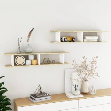 Wall Shelf Set - White & Sonoma Oak | Stylish 2 pcs Design