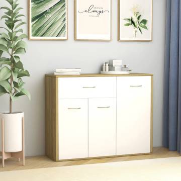 Stylish White & Sonoma Oak Sideboard - 88x30x70 cm