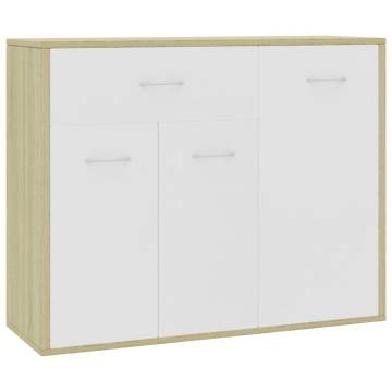 Stylish White & Sonoma Oak Sideboard - 88x30x70 cm