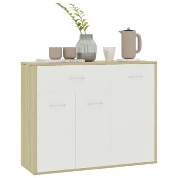 Stylish White & Sonoma Oak Sideboard - 88x30x70 cm