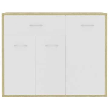 Stylish White & Sonoma Oak Sideboard - 88x30x70 cm