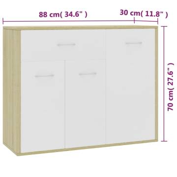 Stylish White & Sonoma Oak Sideboard - 88x30x70 cm