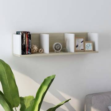 CD Wall Shelf White & Sonoma Oak 75x18 cm – Stylish Storage Solution