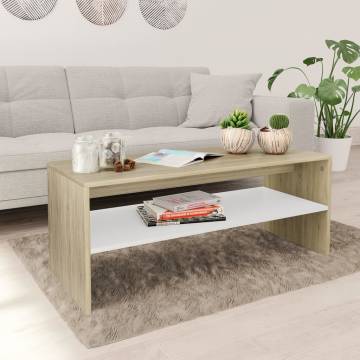 Elegant White & Sonoma Oak Coffee Table - 100x40x40 cm