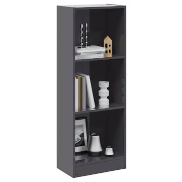 3-Tier High Gloss Grey Book Cabinet - Stylish & Modern Design